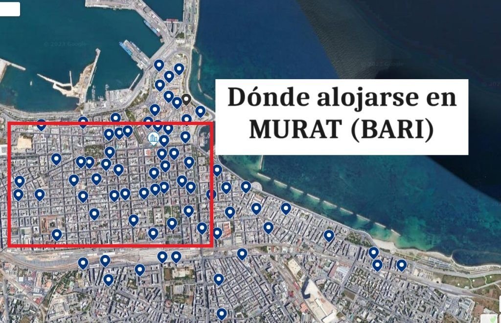 Mapa ubicación y hoteles del barrio Murat de Bari