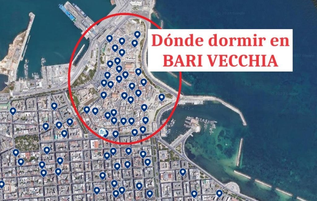 Mapa ubicación y hoteles en Bari Vecchia, el centro de bari