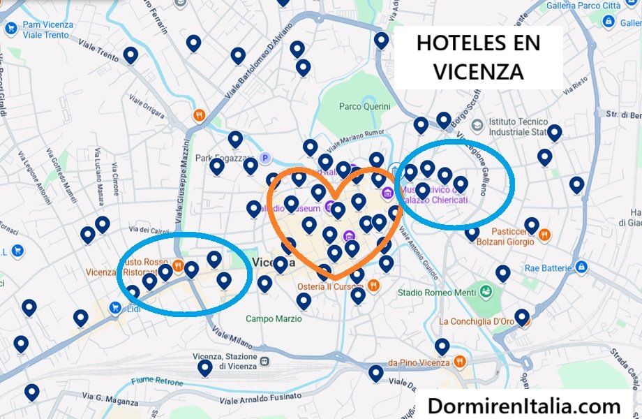 Mapa con zonas recomendadas